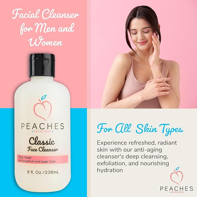 Hydrating Facial Cleanser – Gentle Daily Face Wash with Grapefruit, Sugar Cane, and Gotu Kola – Lightly Exfoliating Vegan Formula for All Skin Types – Classic Cleanser (8 oz)-GlimoraGlow