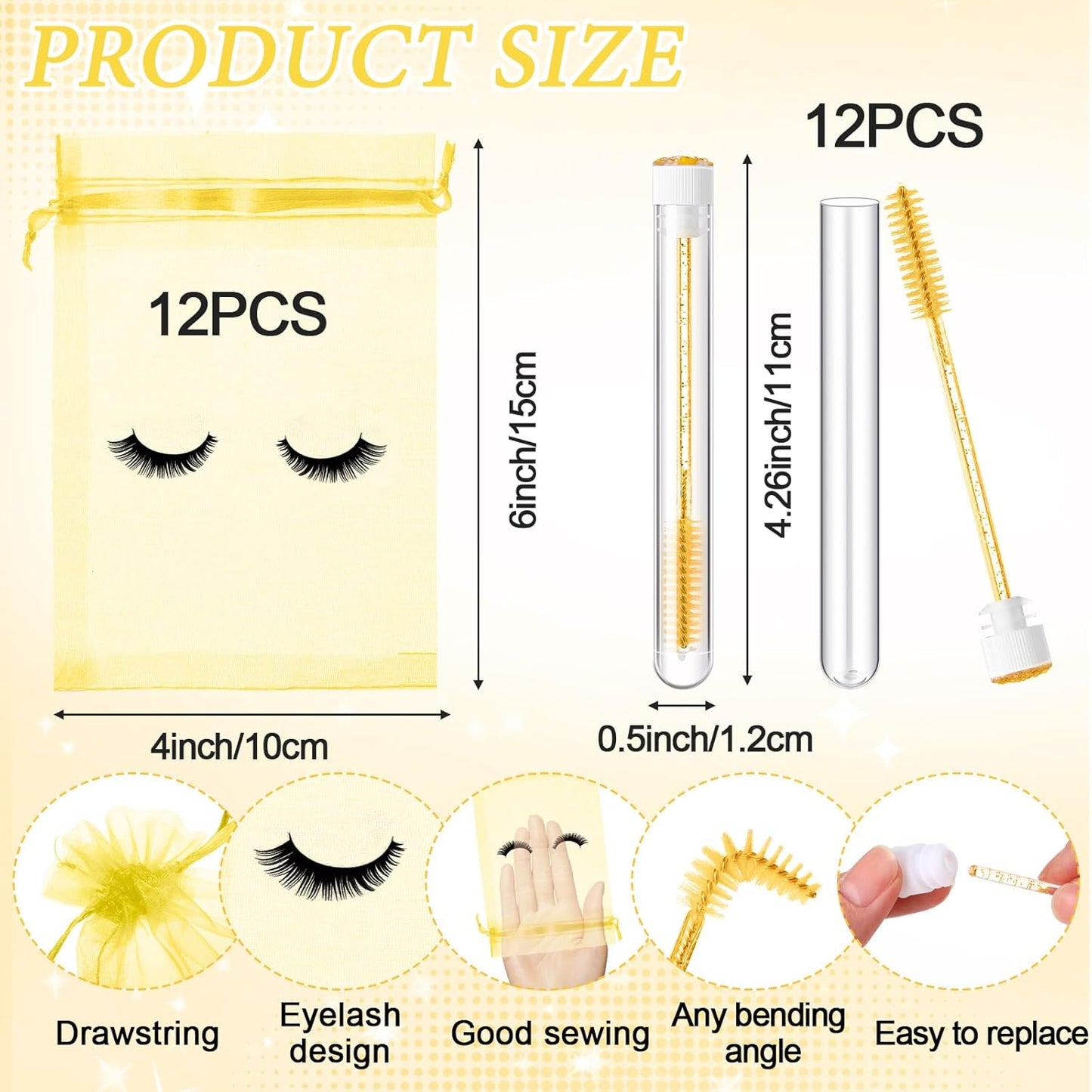 Zhehao 80 Pcs Lash Shampoo Bottle Brushes Kit 20 Foam Pump Dispensers 20 Lash Shampoo Brushes 20 Eyelash Aftercare Bag 20 Cleaning Pipes, Eyelash Extension Supplies(Gold)-GlimoraGlow
