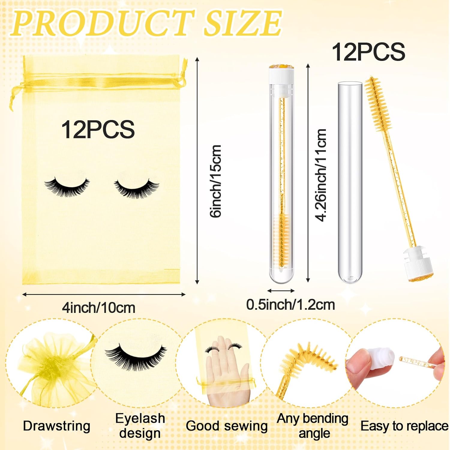 Zhehao 80 Pcs Lash Shampoo Bottle Brushes Kit 20 Foam Pump Dispensers 20 Lash Shampoo Brushes 20 Eyelash Aftercare Bag 20 Cleaning Pipes, Eyelash Extension Supplies(Gold)-GlimoraGlow