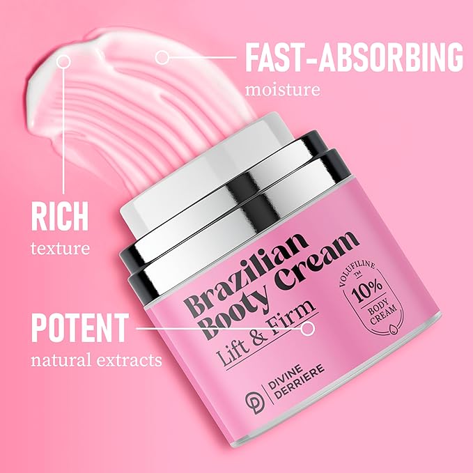 Divine Derriere Brazilian Body Butter Cream, Lift and Firm Body Cream with Volufiline Helps Reduce the Appearance of Cellulite for a Lifted and Firm-looking Derriere, Bum Bum Cream, 50ml-GlimoraGlow