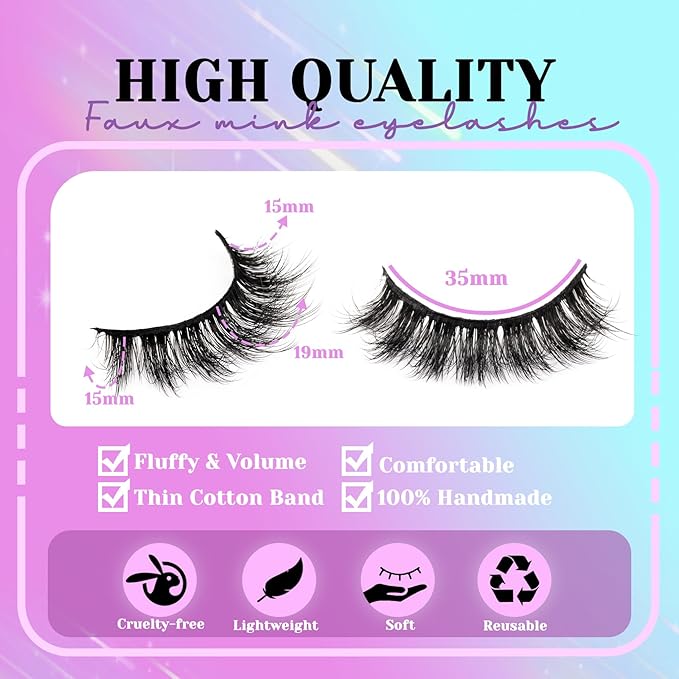 Losha Lashes Fluffy False Eyelashes 5D Volume Eye Lashes Kit with Lash Glue and Lash Tweezers 14 Pairs Vegan Fake Eyelashes Soft Faux Mink Lashes Pack (Thrives)-GlimoraGlow
