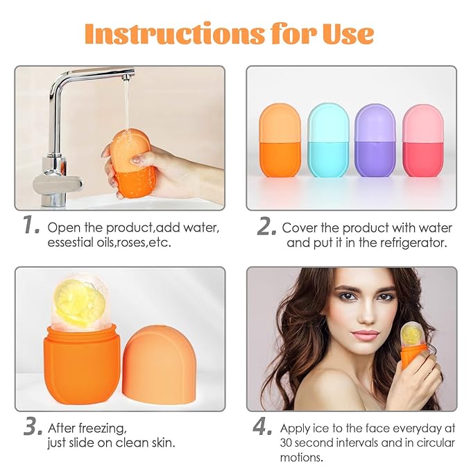 Ice Roller for Face and Eye, Upgrated Ice Face Roller Puffiness Relief Ice Roller Skin Care Tools, Ice Facial Cube, Gua Sha Face Massage, Silicone Ice Mold for Face Beauty ( Orange)-GlimoraGlow