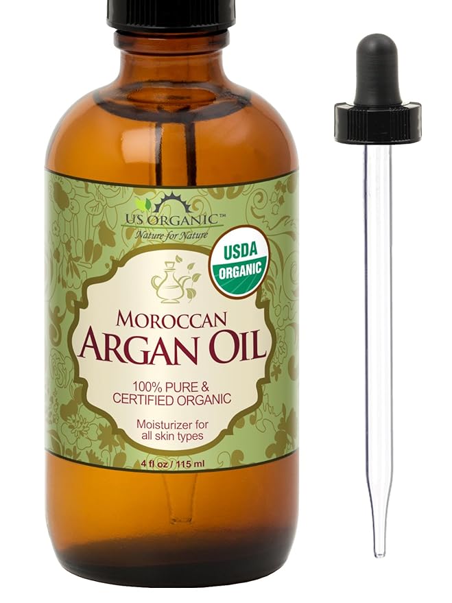US Organic Moroccan Argan Oil, Cold-Pressed Virgin, USDA Certified, 100% Pure, Unrefined, for Hair, Skin, Nail & Cuticle Care, in Amber Glass Bottle, Sourced from Morocco (4 oz (Large))-GlimoraGlow