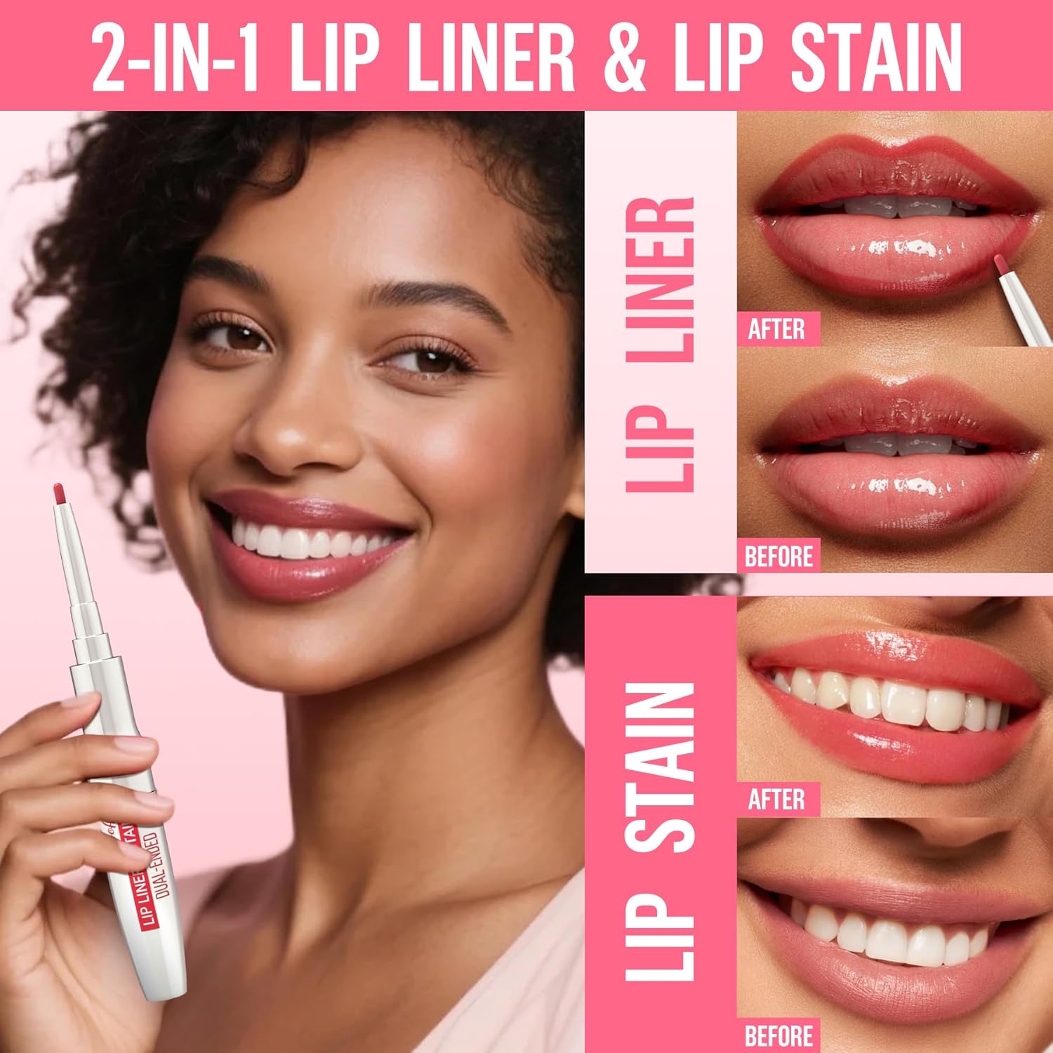 iMethod Lip Liner Stain - Lip Stain, 2-In-1 Dual-Ended Peel Off Lip Stain with Tweezer, Natural Long Lasting Peel Off Lip Liner, Easy to Use for All Skin Types, Stay All Day, Nude Pink-GlimoraGlow