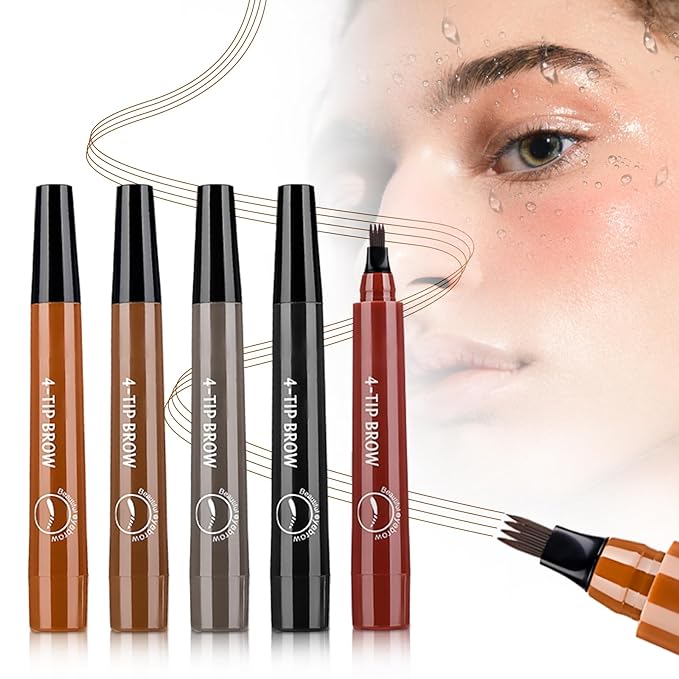 2025 New Magic Eyebrow Pencil, 3D Waterproof 4 Tipped Precise Brow Pen Microblading Eyebrow Pencil Contouring Pen Fine Stroke Microblading Creates Natural (5 Pcs)-GlimoraGlow