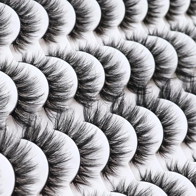 False Eyelashes 48 Pairs Faux Mink Lashes 14mm Wispy Lashes 3D Fluffy Cat Eye Lashes Pack Bulk Wholesale Strip Lashes(style 48-036)-GlimoraGlow