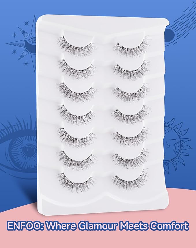 Eyelashes Natural Look Wispy Lashes Flared Strip False Eyelash Short Lash Soft False Eyelashes Fluffy Pack 7 Pairs Everyday 12MM D86-GlimoraGlow