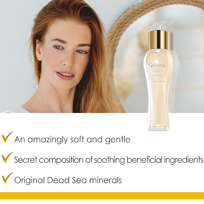 Premier Dead Sea Classic Eye Serum, Hypoallergenic, Age defying, Helps minimize wrinkles, Dark circles, Sagging skin, Reduce bags, with vitamins A & E 1.2 fl.oz-GlimoraGlow