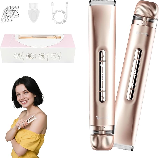 2 in 1 Women's Bikini Line Trimmer & Body Groomer,2025 Upgrade Dual Head Shaver Women, Wet & Dry Waterproof Electric Bikini Trimmer for Face Leg Arm Intimate Areas,Pink Rose-GlimoraGlow
