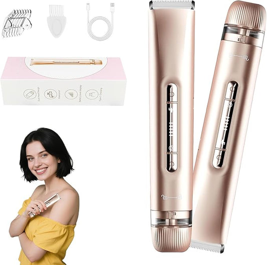 2 in 1 Women's Bikini Line Trimmer & Body Groomer,2025 Upgrade Dual Head Shaver Women, Wet & Dry Waterproof Electric Bikini Trimmer for Face Leg Arm Intimate Areas,Pink Rose-GlimoraGlow