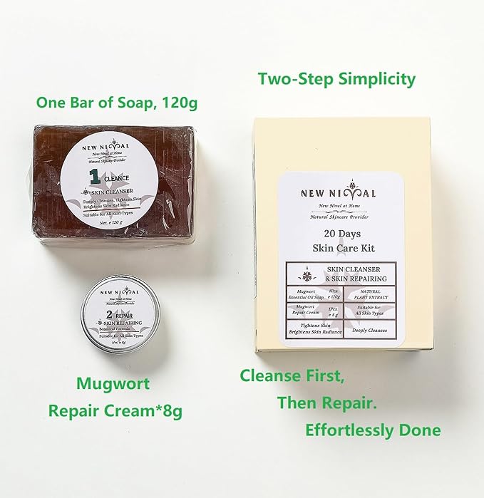2 Step 20 Days Complete Acne Skin Care Kit.Acne Cleanser Pure Mugwort Essential Oil Soap Face Wash-Cleanse, Hydrate,Moisturize,Harmonize for Restored Skin Balance-1Pcs,120g-GlimoraGlow