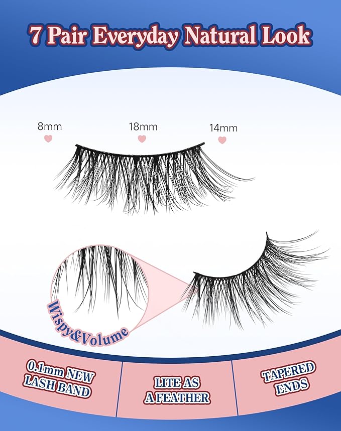 Half Lashes Natural Eyelashes Wispy Lashes Natural Look Cat Eyelashes False Corner Lash Soft Fluffy 3/4 False Eyelash 7 Pairs 14MM D19-GlimoraGlow
