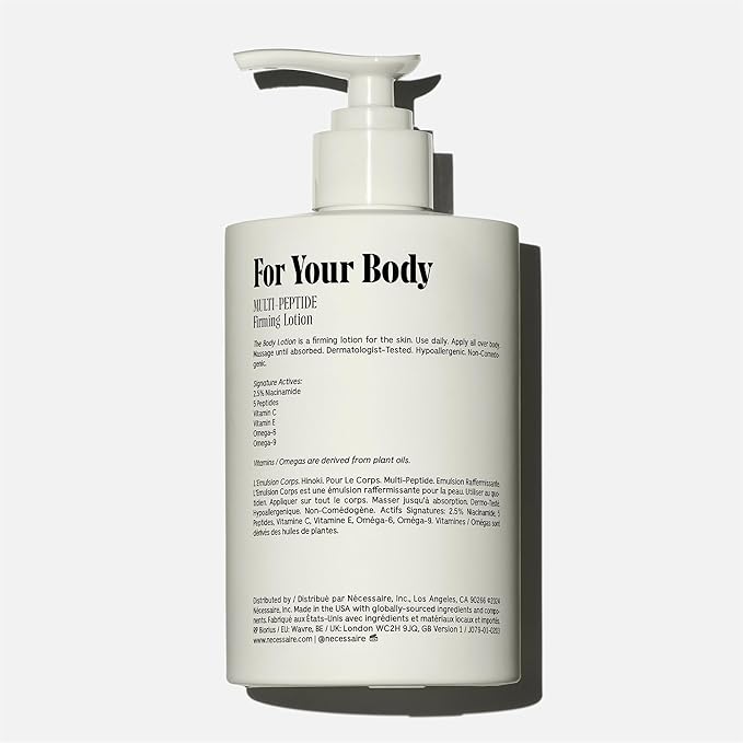 Nécessaire The Body Lotion with Pump. Hinoki. Multi-Peptide Firming Lotion to Moisturize, Firm, Strengthen. 2.5% Niacinamide, Vitamin C/E + Omega 6/9. 450ml / 15.2 fl oz-GlimoraGlow