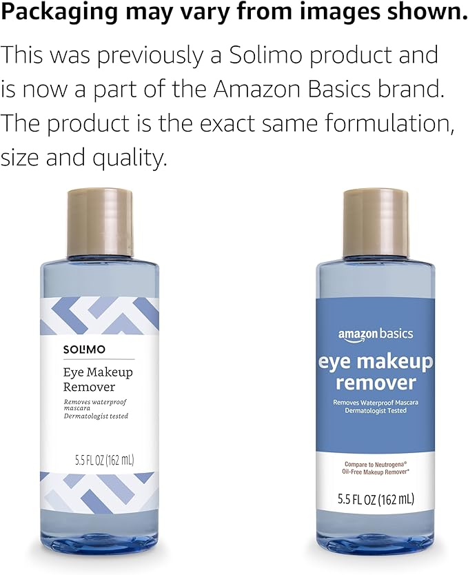 Amazon Brand - Solimo Eye Makeup Remover, Removes Waterproof Mascara, Dermatologist Tested, 5.5 Fluid Ounce-GlimoraGlow
