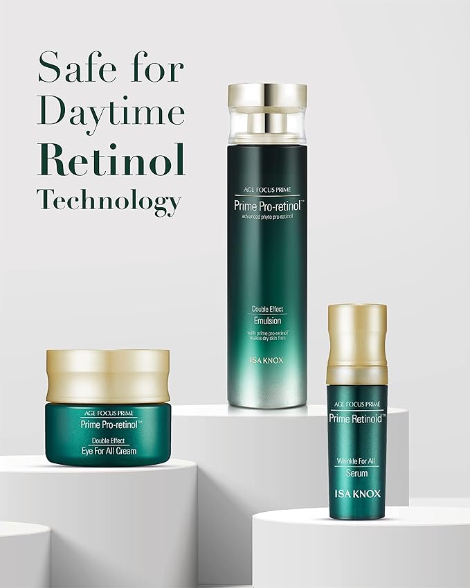 ISA KNOX AGE FOCUS PRIME Double Effect Emulsion by LG Beauty, PRIME Wrinkle For All Serum & PRIME Eye For All Cream - Korean Skin Care, Daytime Retinol (177 ml/5.99 fl oz)-GlimoraGlow