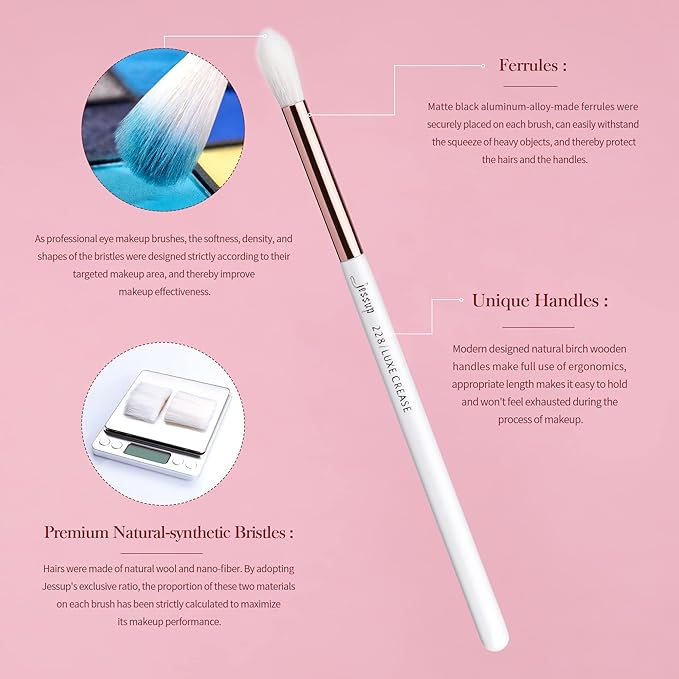 Jessup Eye Makeup Brush Set Professional 15pcs White/Rose Gold Premium Natural-synthetic Eye Shadow Blending Concealer Eye & Brow Liner Brushes, T217-GlimoraGlow
