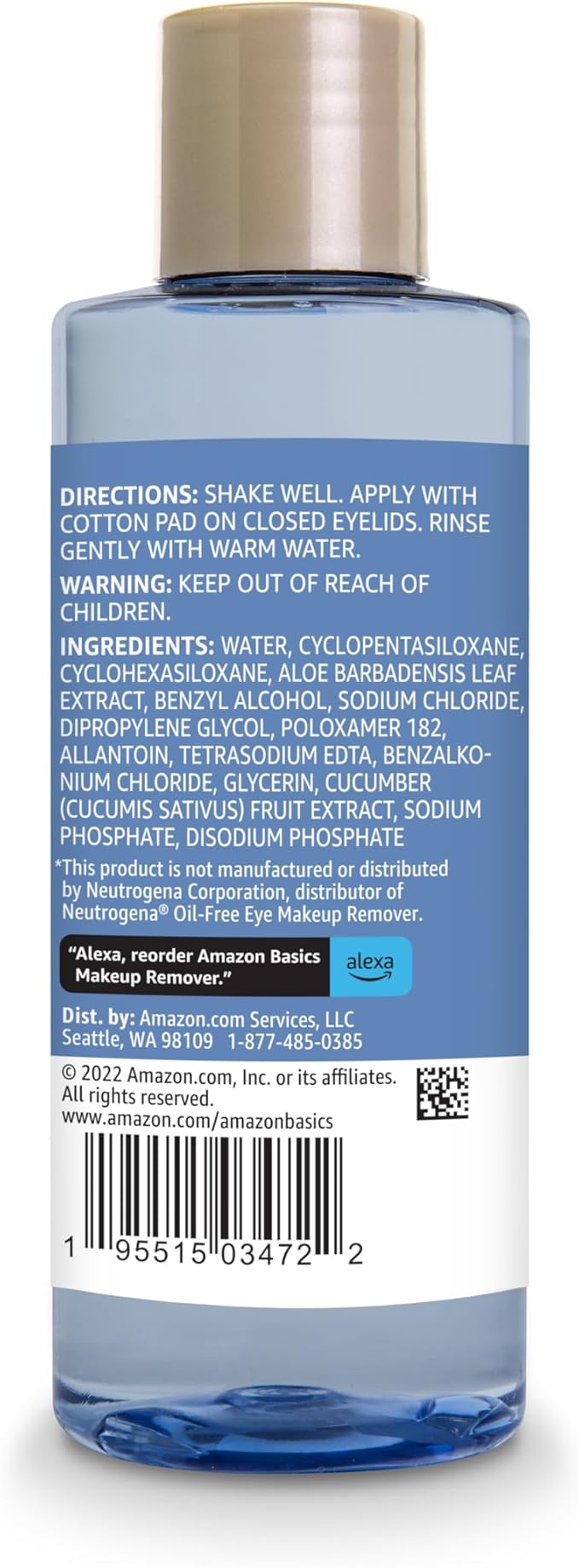 Amazon Brand - Solimo Eye Makeup Remover, Removes Waterproof Mascara, Dermatologist Tested, 5.5 Fluid Ounce-GlimoraGlow