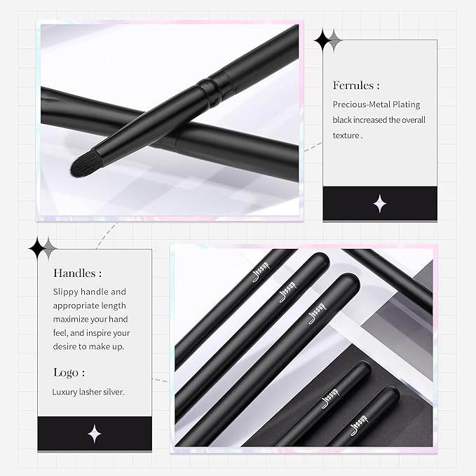 Jessup Eyeshadow Brush Set 12pcs Black Eye Makeup Brushes Set Professional with Natural Synthetic Hair for Eyebrow Eyelash Eyeliner Spoolie Blending, T322-GlimoraGlow