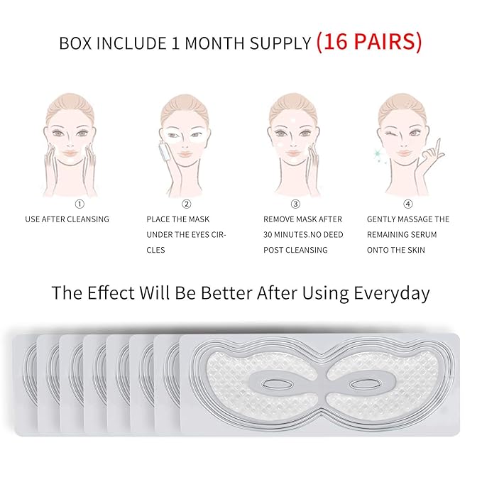 Hydro Collagen Eye Mask Crystal Eye Patches Anti-Aging Under eye Pads Natural Eye Treatment for Wrinkles Dark Circles Bags Moisturize Puff Eye Spa-16 Pairs-GlimoraGlow