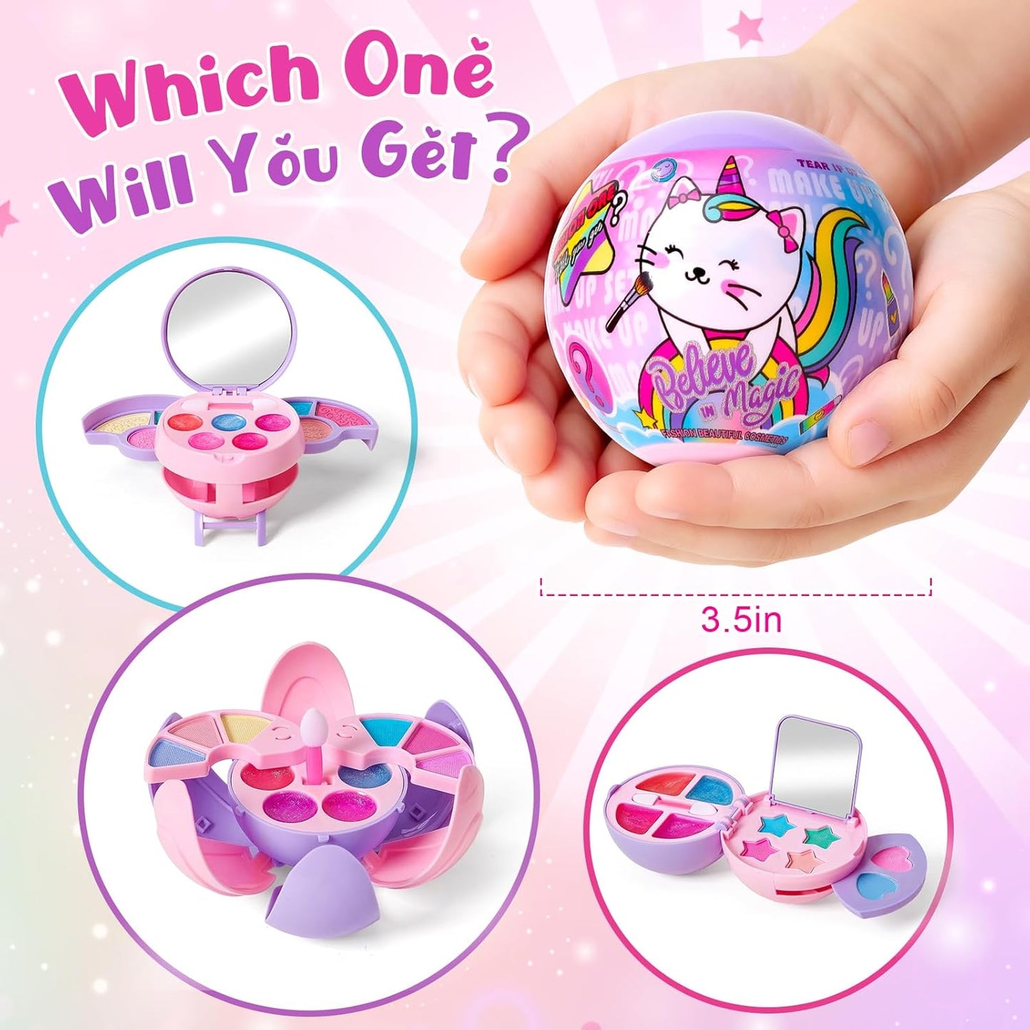 12 Pack Kids Makeup Blind Ball Party Favors - Surprise Cosmetic Blind Balls with Lip Gloss, Eyeshadow & Sponge Blusher (3 Styles, 2 with Mirrors), Party Favors Supplies Gifts for Girls-GlimoraGlow