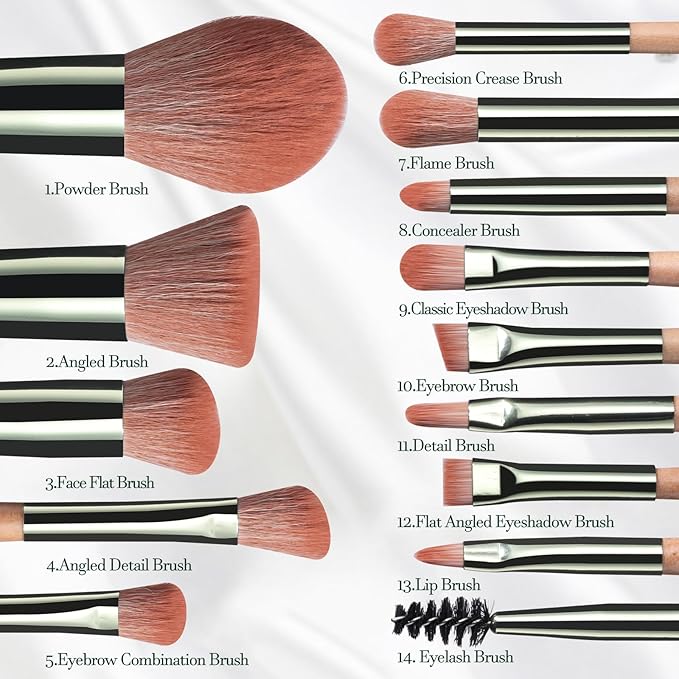 BS-MALL Travel Makeup Brush Set Foundation Powder Concealers Eye Shadows Makeup Set with LED light Mirror 14 Pcs (Green)-GlimoraGlow