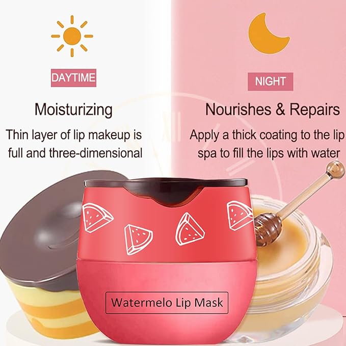 2 PCS Bee Lip Balm Honey Pot,Watermelon&Strawberry Lip Sleeping Mask Hydrating Prevention Dry and Cracked Lip Scrubs Exfoliator Lip Care,Lip Mask Overnight Reduces Lip Lines-GlimoraGlow