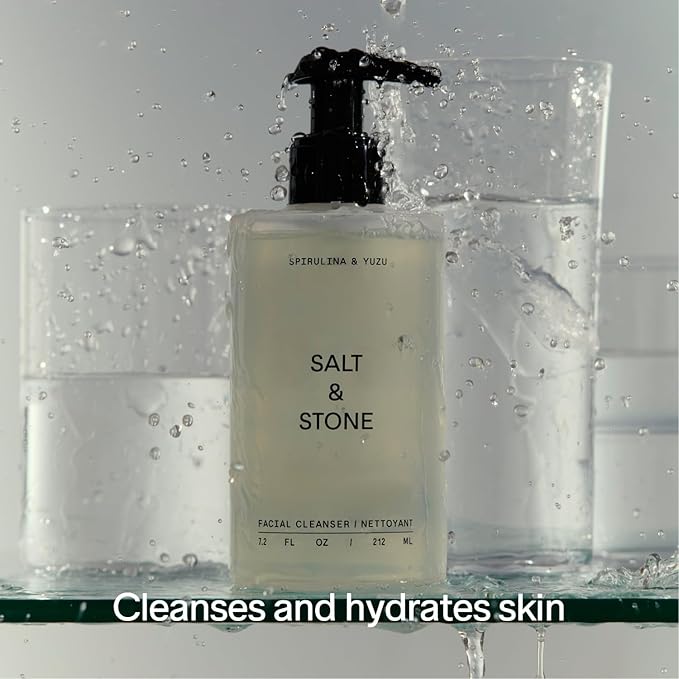 Salt & Stone Facial Cleanser for Women & Men, Spirulina & Yuzu Gentle Facial Wash with Hyaluronic Acid, Squalane, For All Skin Types, Vegan, Cruelty Free, 7.2 oz-GlimoraGlow