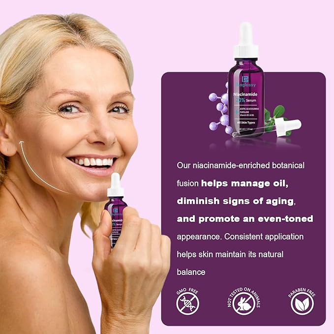 20% Niacinamide Serum for Face,Niacinamide Vitamin B3 B5 Concentrated Serum,Moisturizer,Pore Minimizer,Anti-aging Discoloration Correcting Treatment-GlimoraGlow