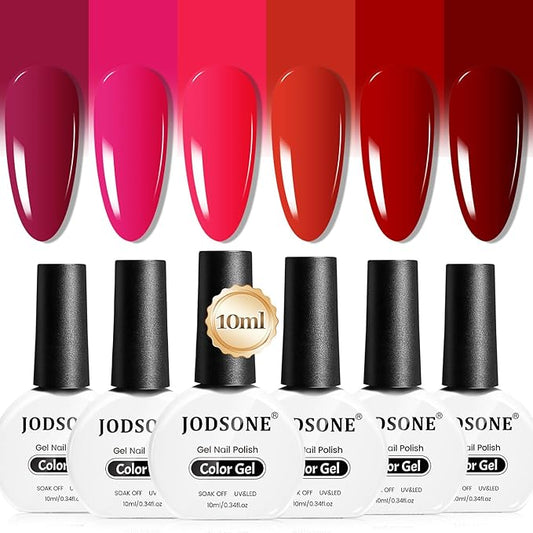 JODSONE 10ml Red Gel Nail Polish Set 6Colors Rose Red Deep All Seasons Neutral Soak off LED Lamp Gel Manicure Set for Nail Art-GlimoraGlow