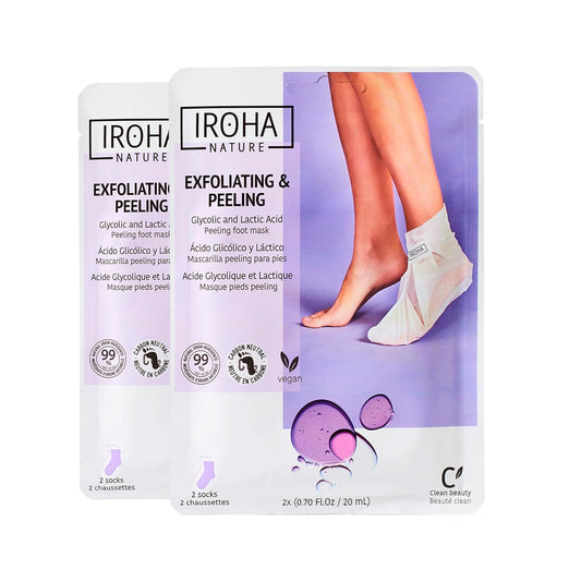 IROHA NATURE Exfoliating Foot Peeling Socks | 2 Pairs (2 Uses)| With Glycolic, Lactic, Salicylic Acids & Lavender | Intensive Treatment for Callused, Dry & Cracked Feet | Vegan Formula-GlimoraGlow