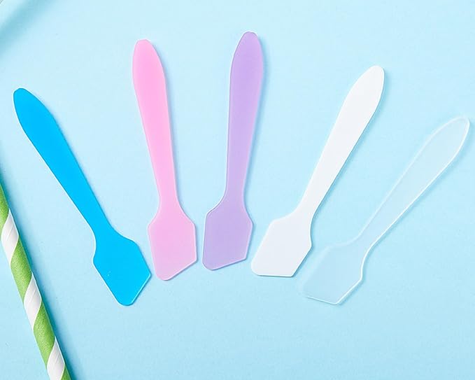100 Pack 3.2 Inch Cosmetic Spatulas/Small Plastic Spatula for Cosmetics, Creams, Crafts/Makeup Spatula/Multipurpose Mini Applicator for Mixing Cream, Skincare, or Scraping Jars/Random Color-GlimoraGlow