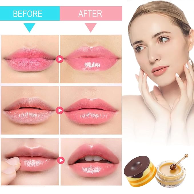 2 Pack Bee Lip Balm Honey Pot, Honey & Strawberry Lip Mask Propolis Lip Mask Moisturizing Hydrating Prevention Dry and Cracked Lip Scrubs Exfoliator (Honey+Strawberry)-GlimoraGlow