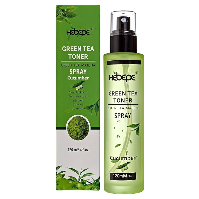 Green Tea Face Mist with Cucumber 4 oz, Matcha Facial Toner Spray Hyaluronic Acid for All Skin, Hydrating Soothing Reduces Redness Cooling After-Sun for Women Men, Alcohol-Free-GlimoraGlow