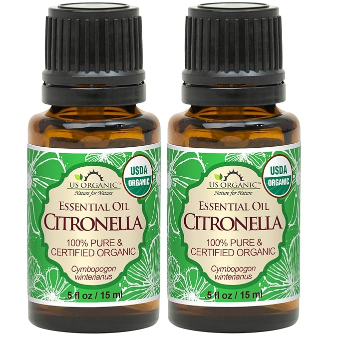 US Organic Citronella Essential Oil, USDA Certified, 100% Pure, 15 ml Pack of 2, Improved caps and droppers – Used for Skin Care, Many DIY Projects Like Candle Making and Much More-GlimoraGlow