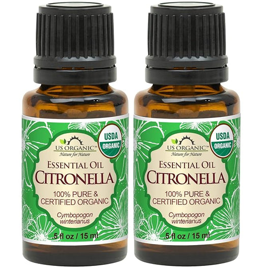 US Organic Citronella Essential Oil, USDA Certified, 100% Pure, 15 ml Pack of 2, Improved caps and droppers – Used for Skin Care, Many DIY Projects Like Candle Making and Much More-GlimoraGlow