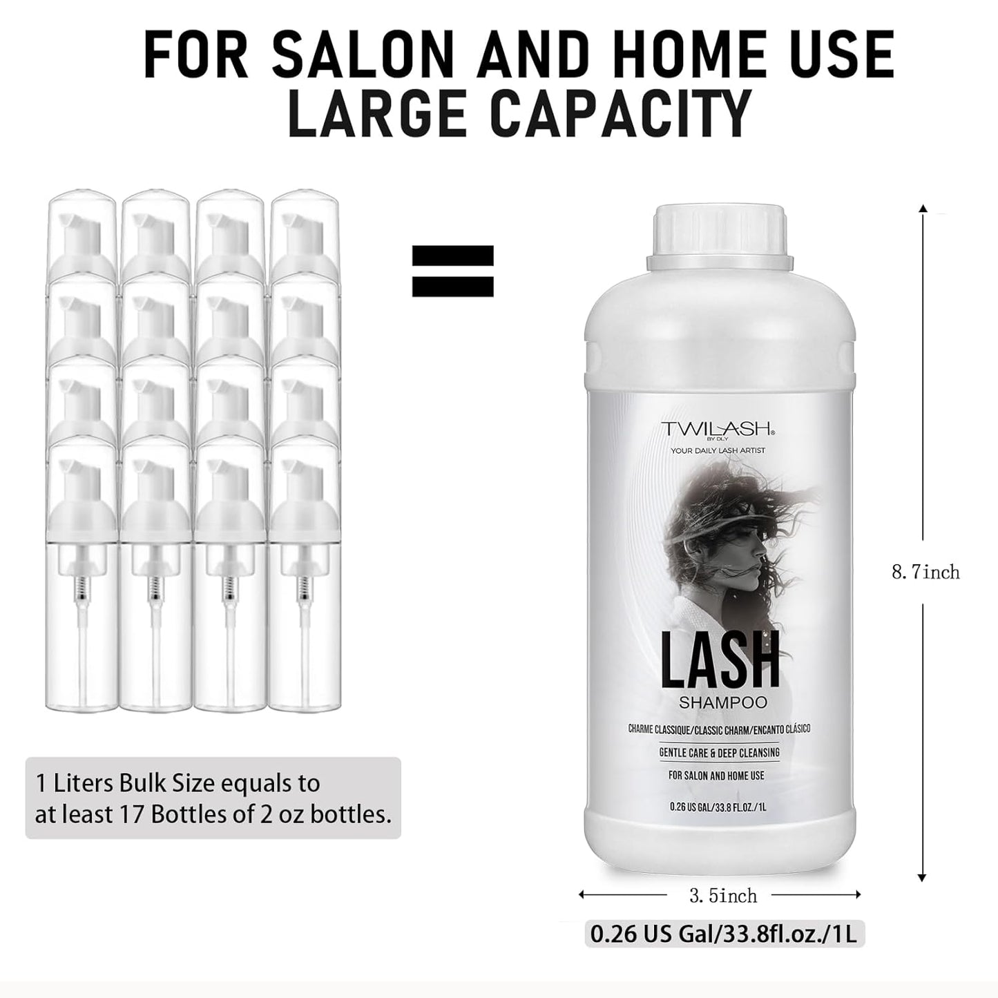 Lash Shampoo Bulk, Eyelash Cleanser for Extensions 1 Liters, Safe Makeup Remover, Non-irritating or Burning Formula Eyelid Foaming Cleanser for Professional Salon and Home Use (Classic Charm-1L)-GlimoraGlow