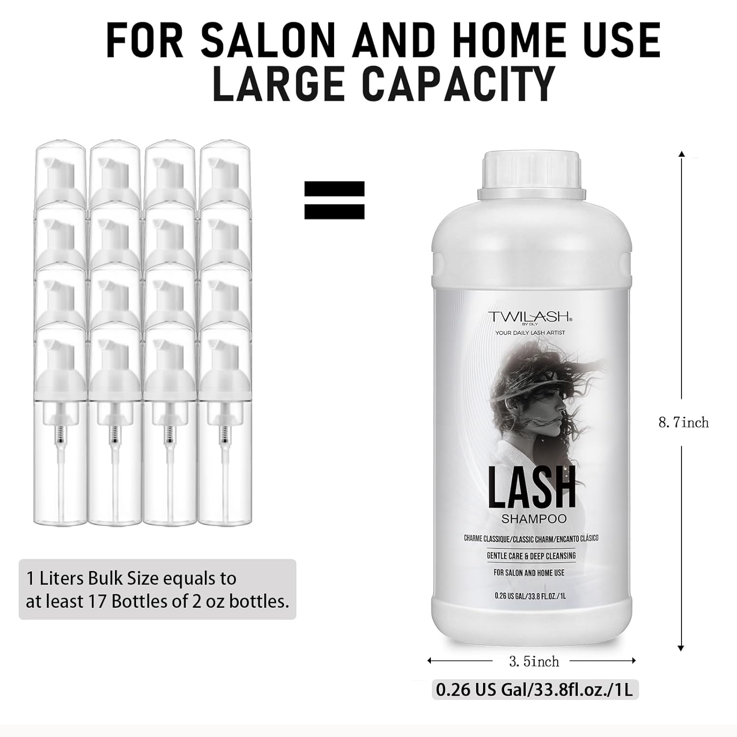 Lash Shampoo Bulk, Eyelash Cleanser for Extensions 1 Liters, Safe Makeup Remover, Non-irritating or Burning Formula Eyelid Foaming Cleanser for Professional Salon and Home Use (Classic Charm-1L)-GlimoraGlow