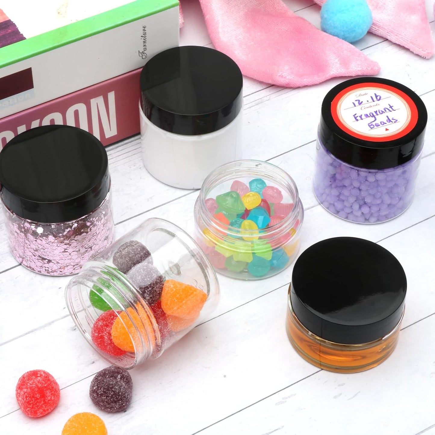 20 Pack 2oz Plastic Containers with Lids, Jars with Lids, Great for storing,lip balms, creams, ointments, cosmetics, samples-GlimoraGlow