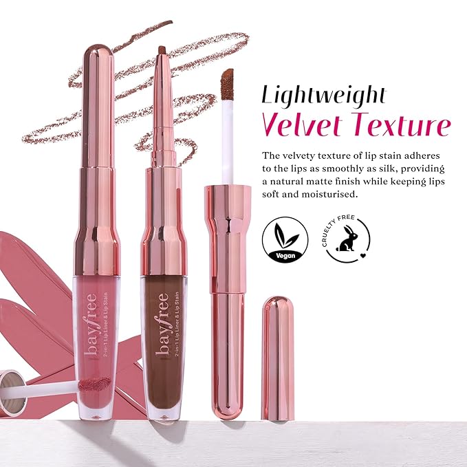 2 PCS Lip Liner and Lip Stain Combo Set, High Pigmented Long Lasting Velvet Lip Tint, Well-Defined Lipliner, Weightless Waterproof Not Animal Tested, Matte Finish Makeup-GlimoraGlow