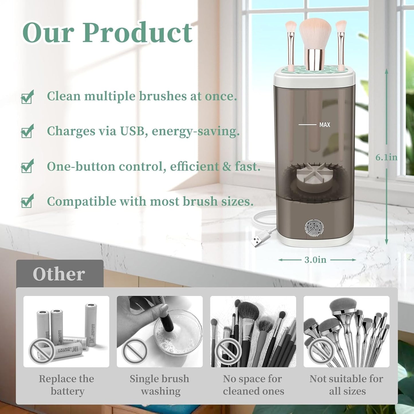 Electric Makeup Brush Cleaner Machine, Ultimate Efficient Automatic Cleaner for All Types of Makeup Brushes- Black-GlimoraGlow