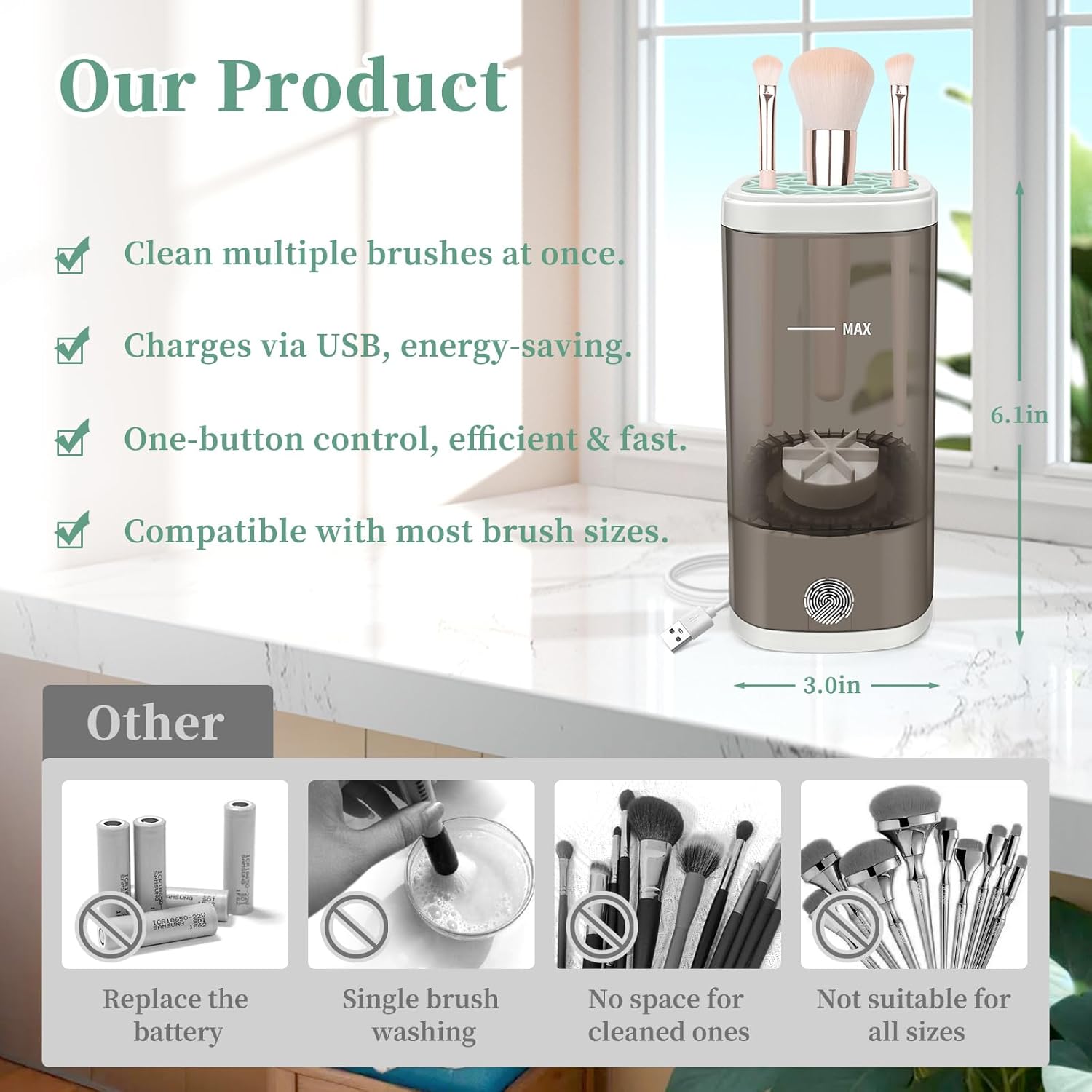 Electric Makeup Brush Cleaner Machine, Ultimate Efficient Automatic Cleaner for All Types of Makeup Brushes- Black-GlimoraGlow