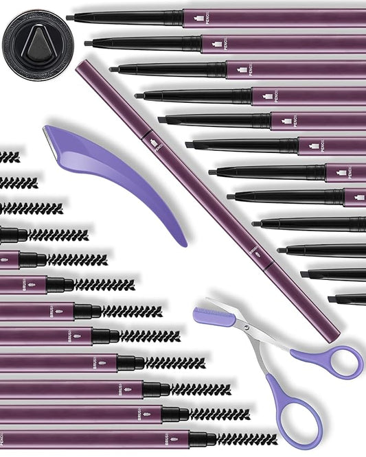 12Pcs Microblading Eyebrow Pencils Black Waterproof Eye Brow Pencil w/Eye Brow Razor & Scissors Kit 0.5mm Ultra-Fine Tip Creates Hair-Like Strokes for Women Effortless Natural Brows-GlimoraGlow