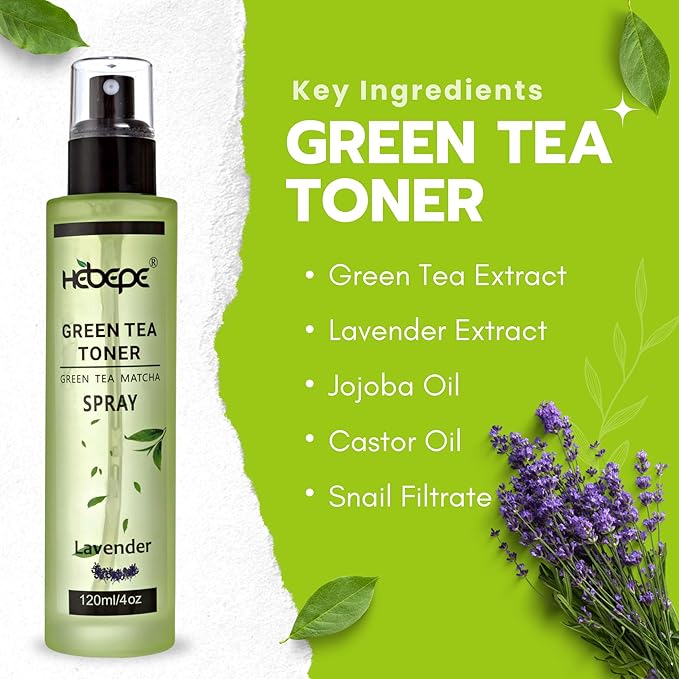 Green Tea Matcha Facial Toner Mist with Lavender, Refreshing, and Soothing Face Toner, with Jojoba Oil, Castor Oil, Snail Filtrate,120ml-GlimoraGlow