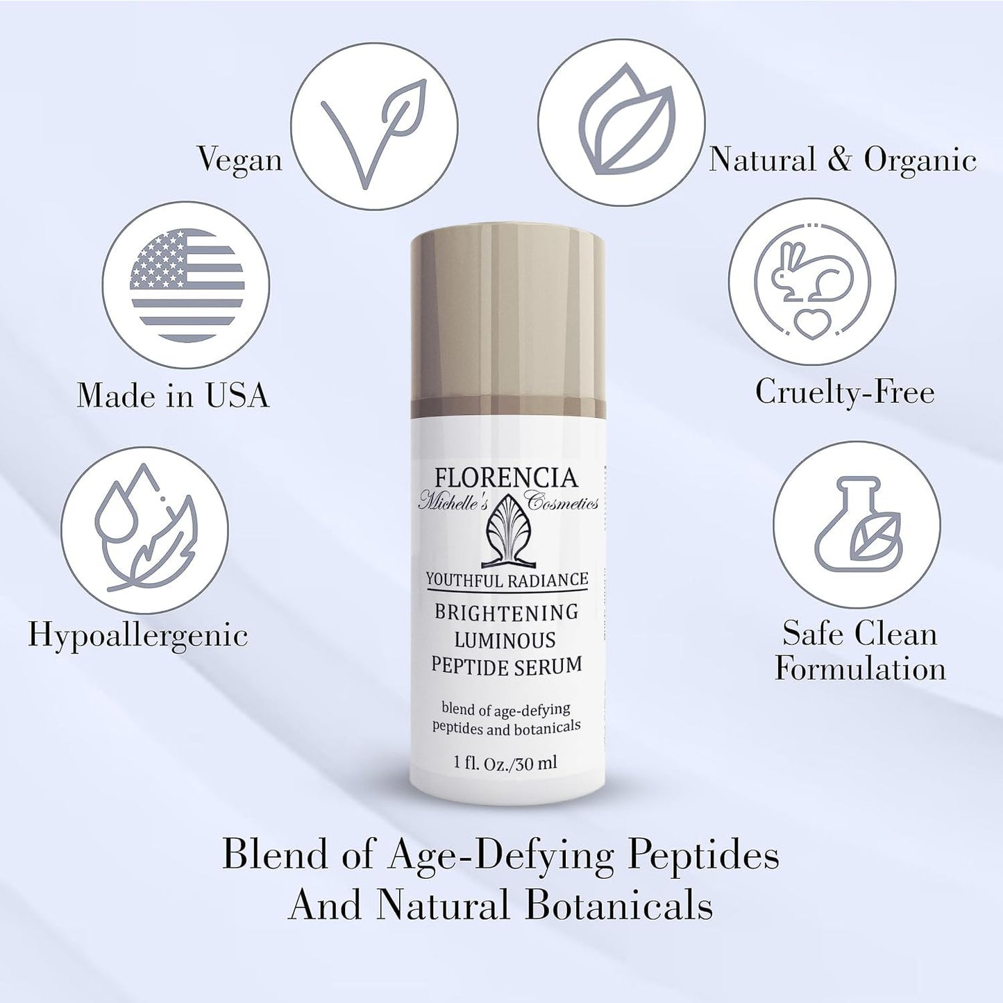 Florencia Brightening Luminous Peptide Serum - Age-Defying Face Serum with Peptides, Sodium Hyaluronate & Organic Botanicals – Helps to Reduce Wrinkles, Illuminate Complexion, 1 Oz-GlimoraGlow