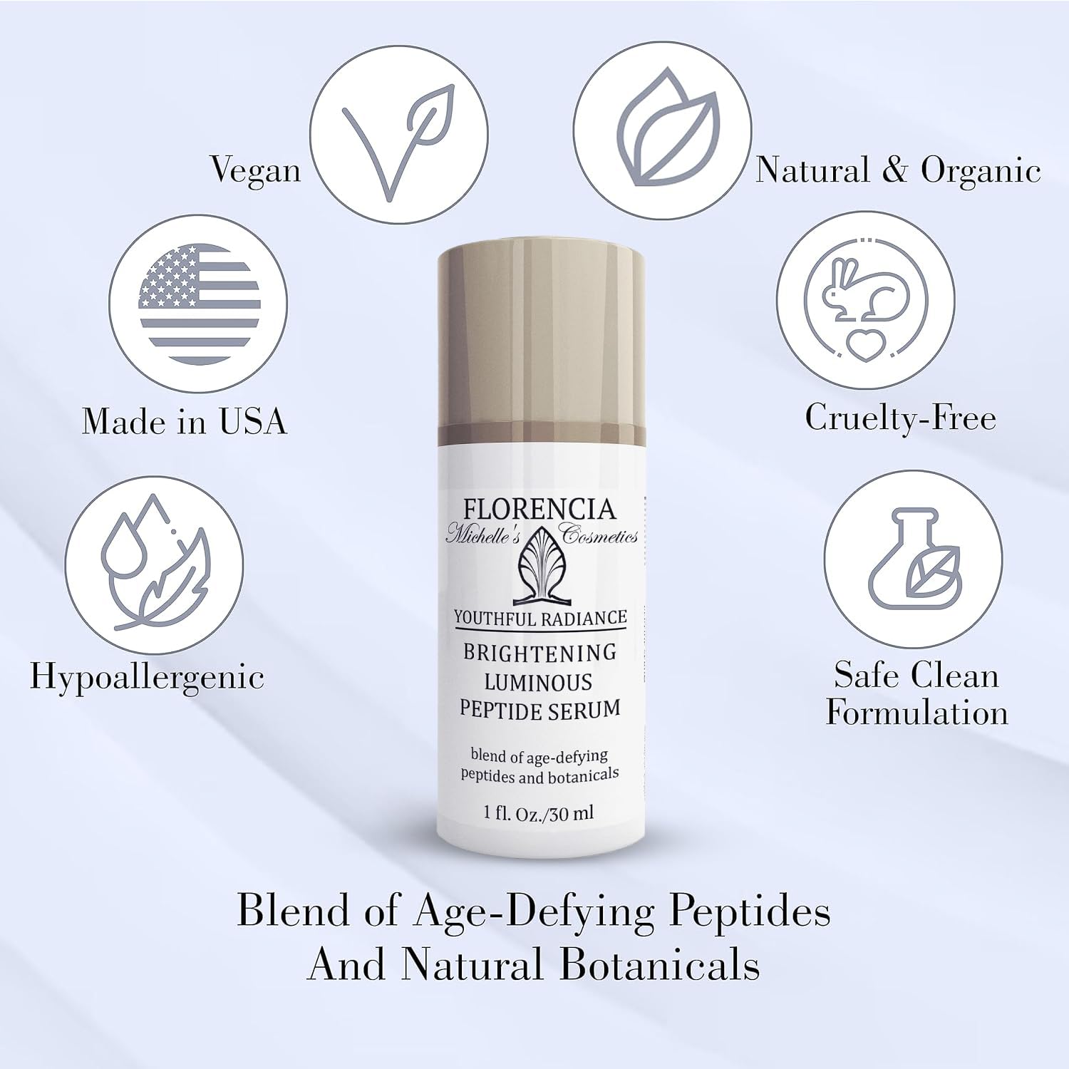 Florencia Brightening Luminous Peptide Serum - Age-Defying Face Serum with Peptides, Sodium Hyaluronate & Organic Botanicals – Helps to Reduce Wrinkles, Illuminate Complexion, 1 Oz-GlimoraGlow