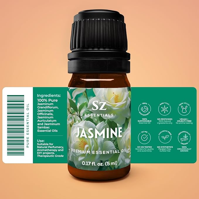 Jasmine Absolute Essential Oil – 100% Pure & Undiluted – 4 Jasminum Species – Divine Floral & Exotic Scent! – Aromatherapy & Natural Perfumery - Therapeutic Grade & Vegan – 0.17oz (5mL)-GlimoraGlow