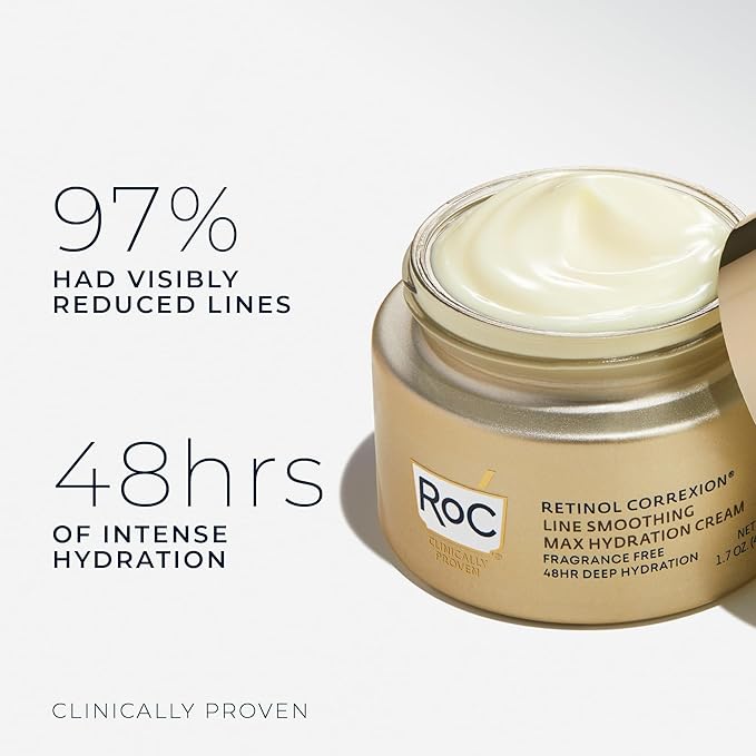 RoC Retinol Correxion Max Hydration Anti-Aging Daily Face Moisturizer with Hyaluronic Acid, Fragrance-Free, Oil Free Skin Care, 1.7 Ounces (Packaging May Vary)-GlimoraGlow