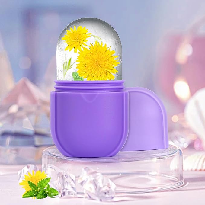 IMEASY Ice Roller for Face and Eye, Upgrated Skin Care Tools, Ice Facial Cube, Gua Sha Face Massage, Silicone Ice Mold for Face Beauty (Purple)-GlimoraGlow
