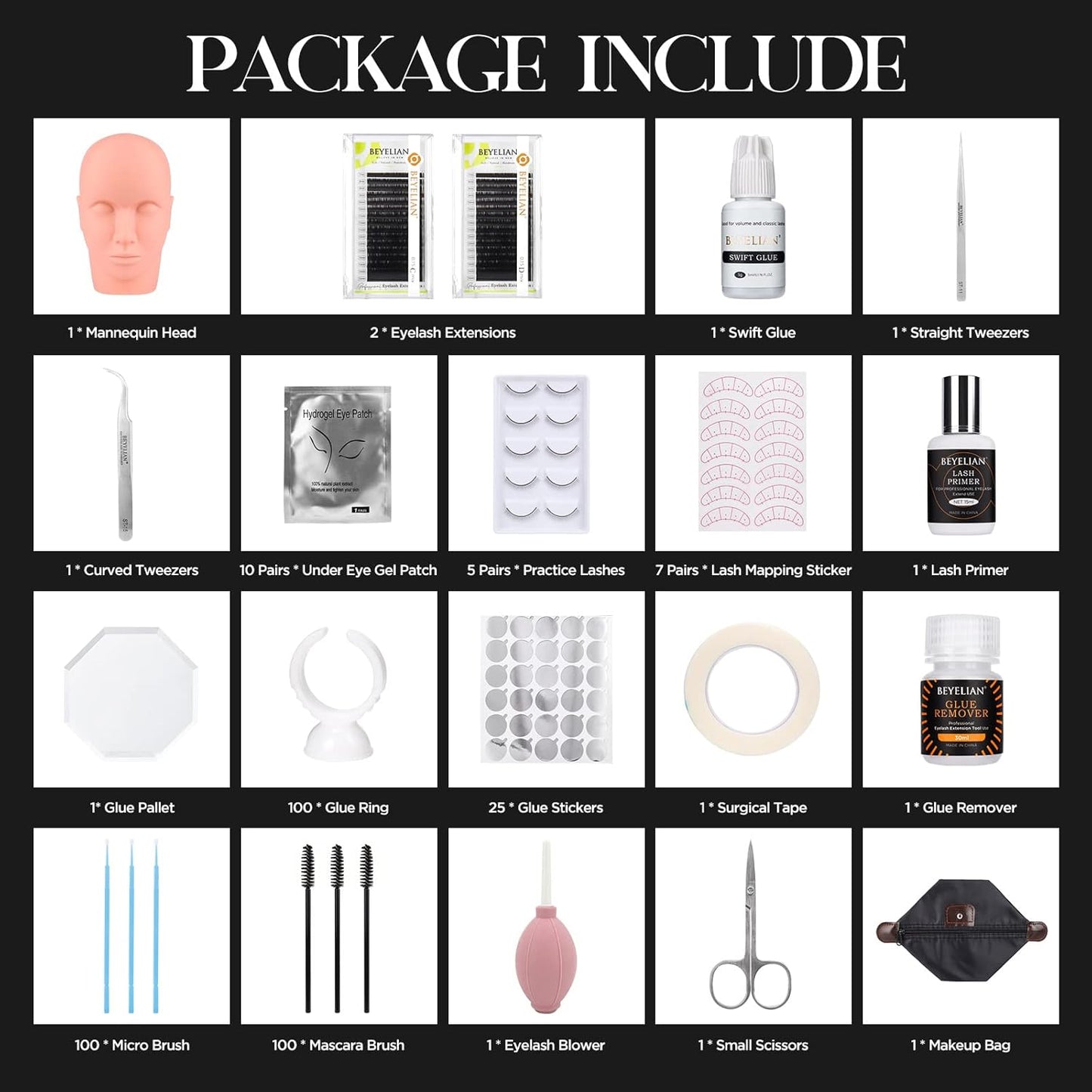 Eyelash Extension Kit,with lash Mannequin Head Lash Practice training kit Professional lash extension supplies Tool for Lash Training by BEYELIAN-GlimoraGlow