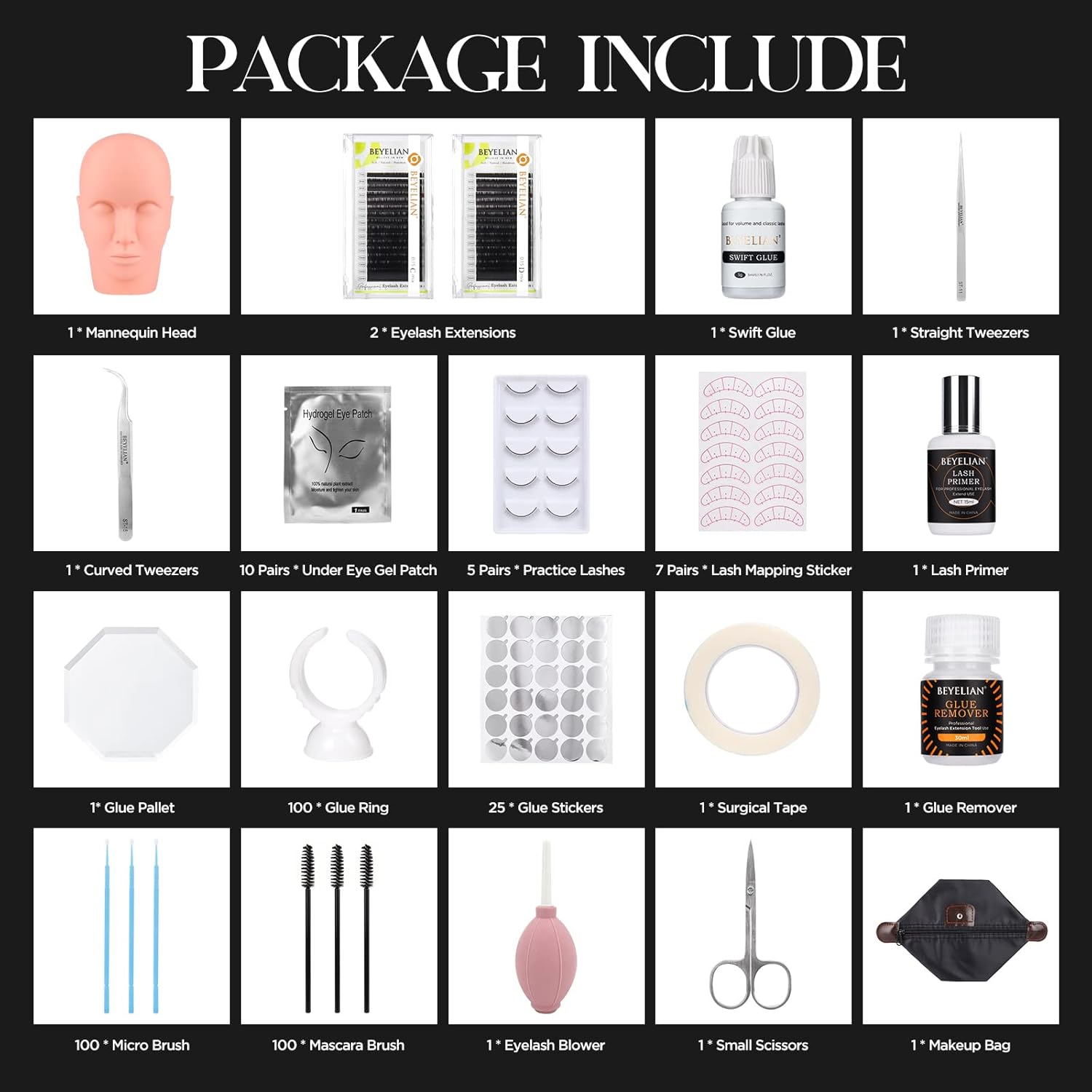 Eyelash Extension Kit,with lash Mannequin Head Lash Practice training kit Professional lash extension supplies Tool for Lash Training by BEYELIAN-GlimoraGlow